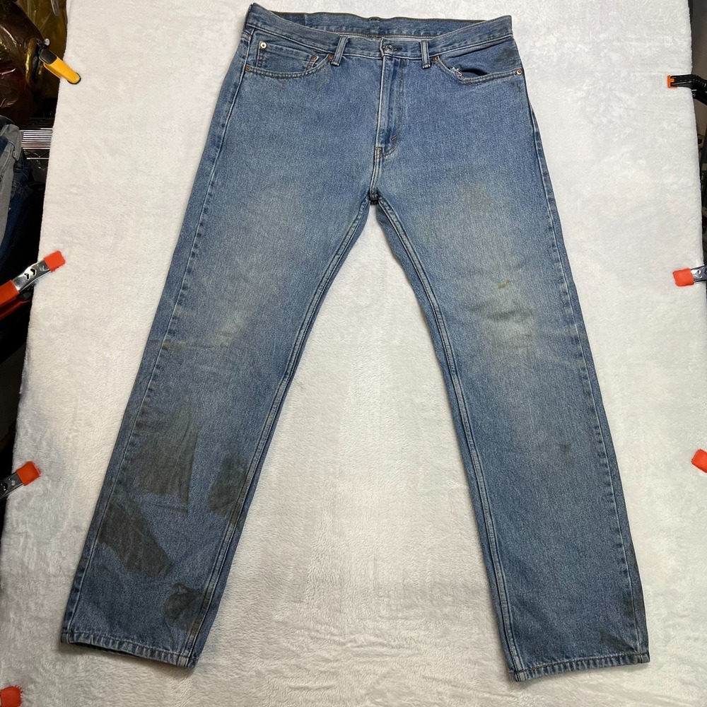 Levi's 505 Jeans Mens Blue Denim Pockets Mid Rise Classic Straight Fit - 36x30.5
